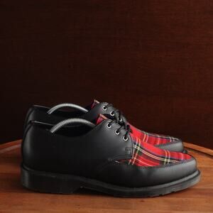 Dr. Martens Shoes WMS SZ 8 BLK Red Willis Tartan Leather Derby Preppy Academia